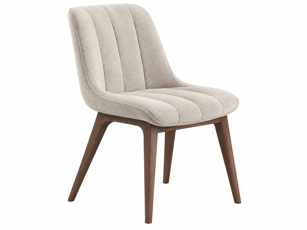 Chaise de salle à manger 58 x 62 x 83 cm en tissu bouclette beige avec pieds en bois style contemporain