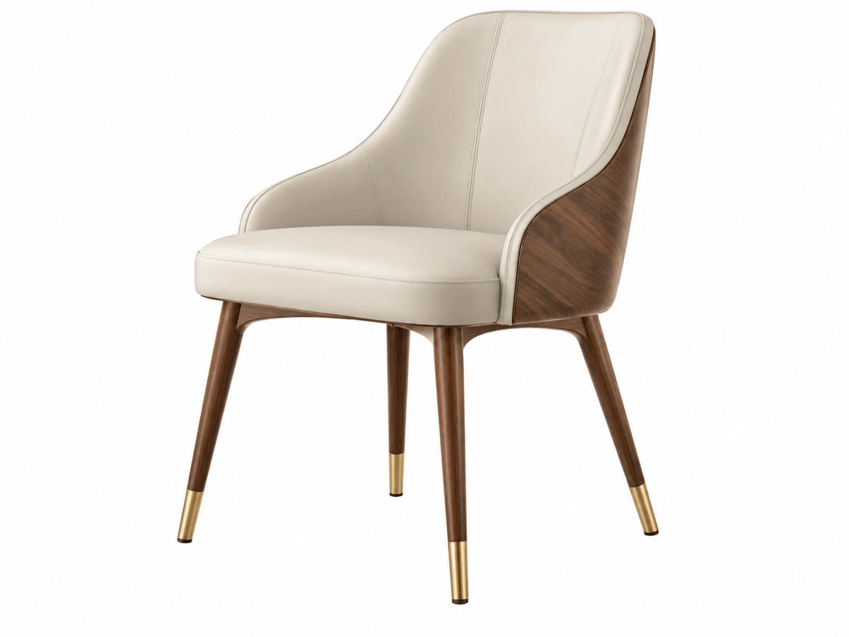 Fauteuil de salle à manger 64 x 64 x 87 cm beige et noyer revêtement aspect cuir style contemporain
