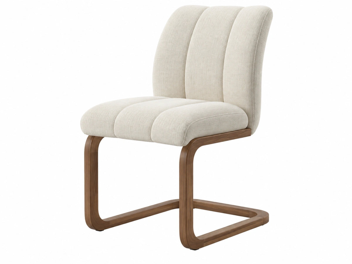 Chaise de salle à manger 50 x 55 x 85 cm en tissu beige et bois brun à dossier cannelé contemporain