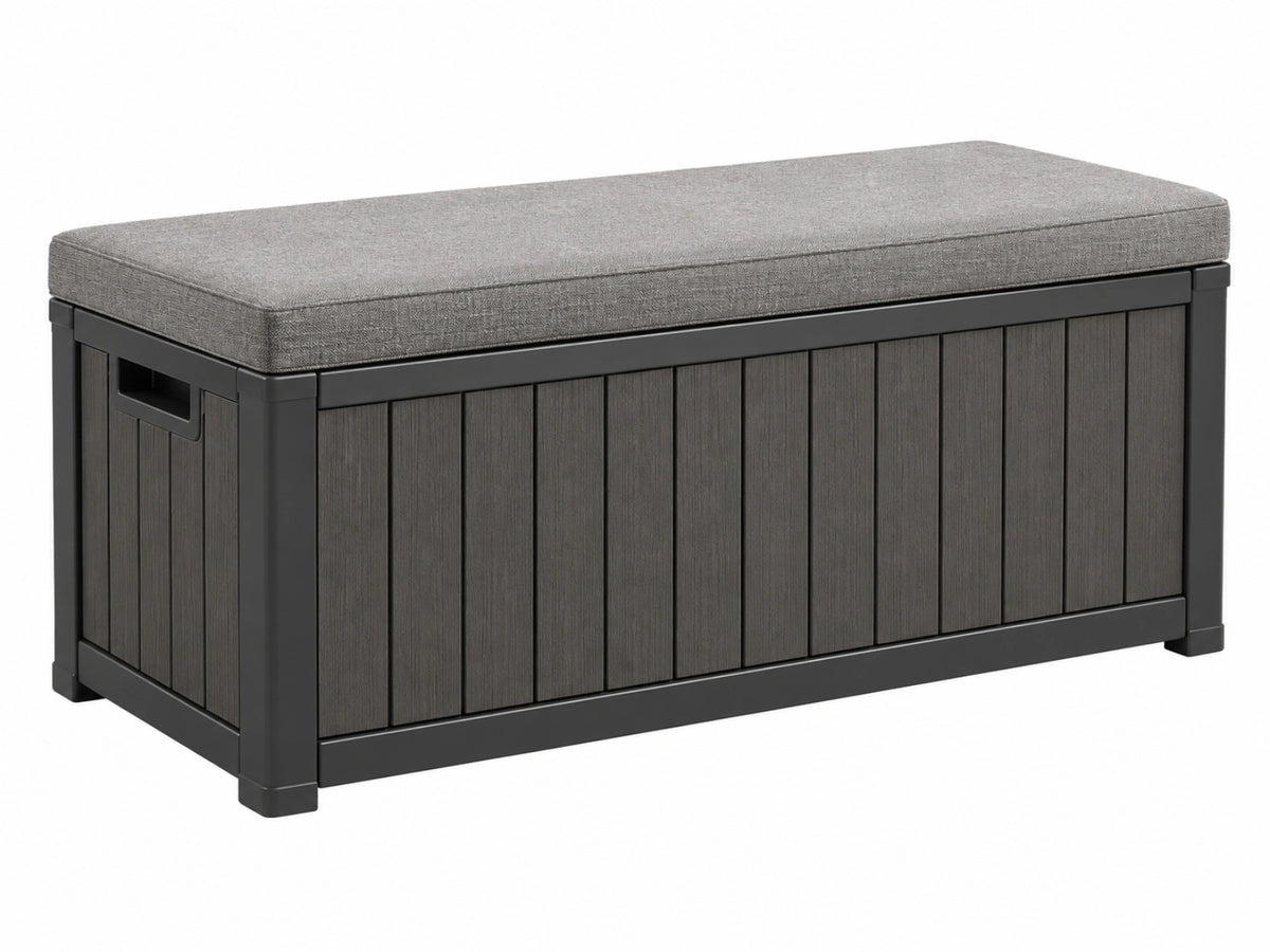 Coffre de rangement extérieur 120 x 55 x 60 cm en résine gris anthracite avec assise rembourrée