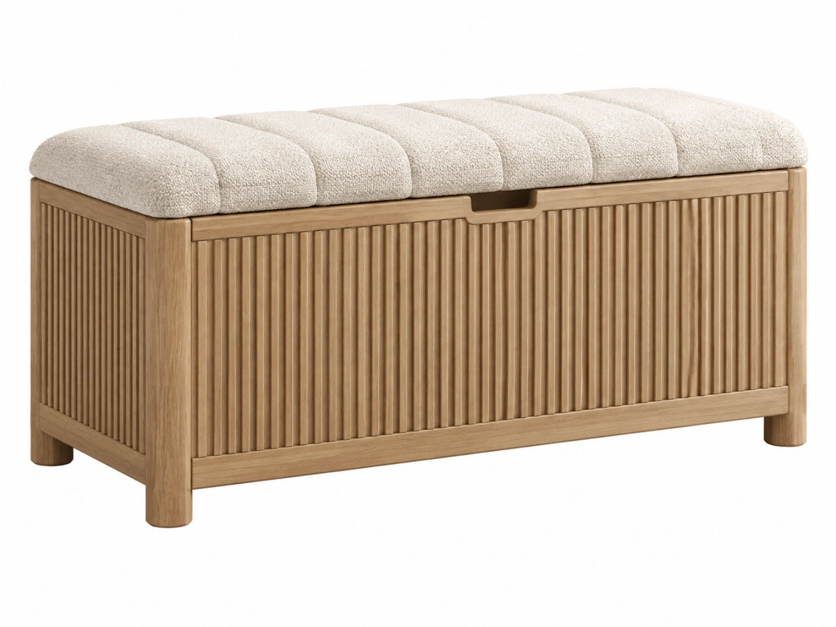 Banc coffre 100 cm en bois beige avec assise rembourrée style contemporain