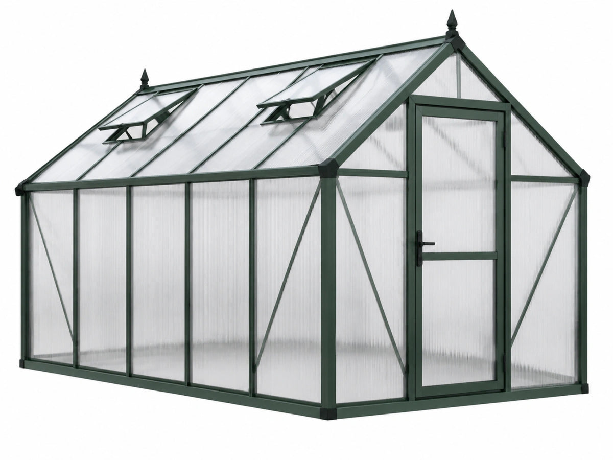 Serre de jardin 310 x 190 x 195 cm aluminium polycarbonate vert avec lucarnes