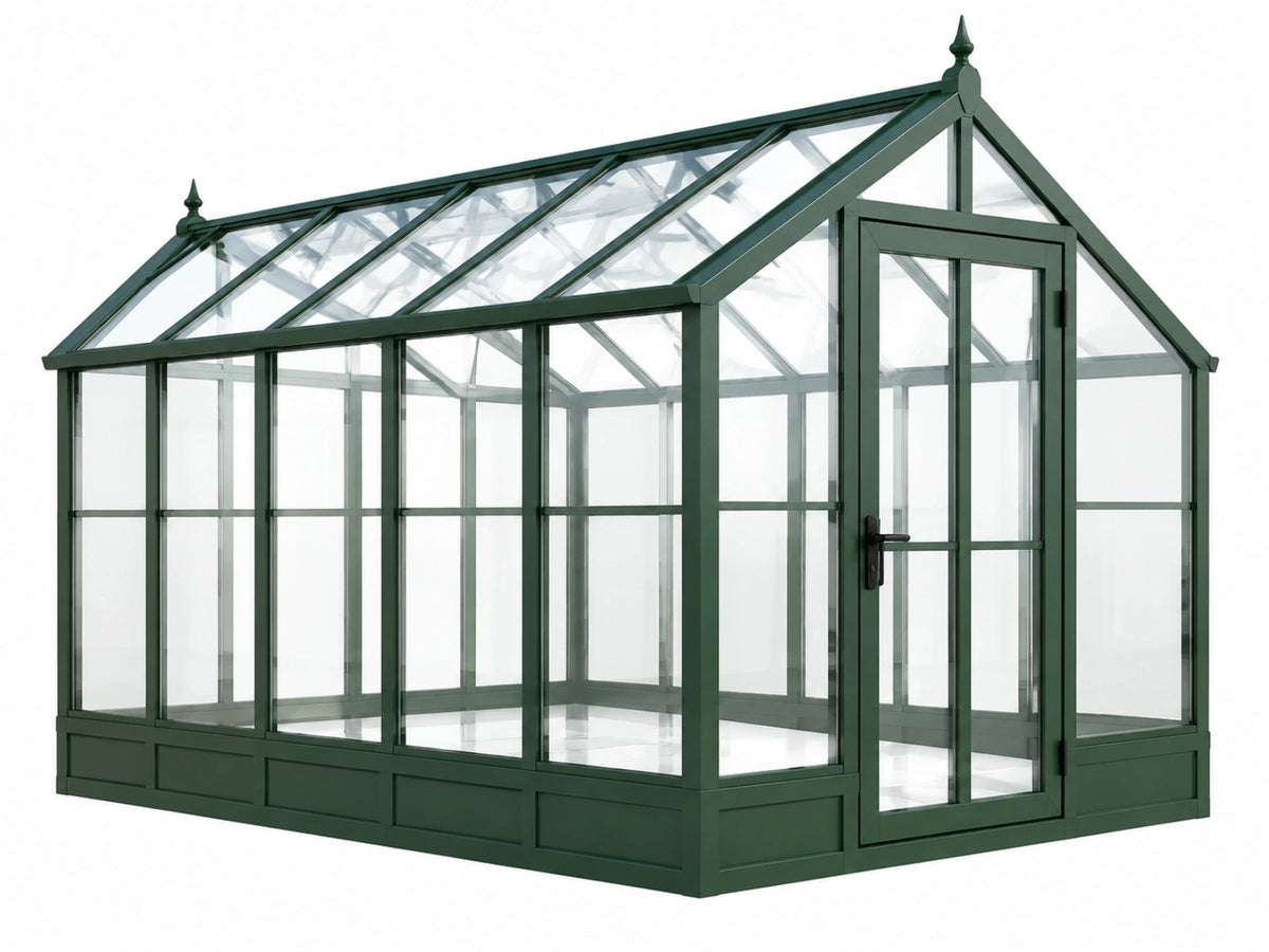 Serre de jardin 300 x 240 x 260 cm en aluminium vert avec parois vitrées style victorien