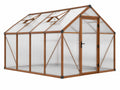 Serre de jardin 240 x 190 x 195 cm en bois marron et panneaux translucides avec porte et lucarnes