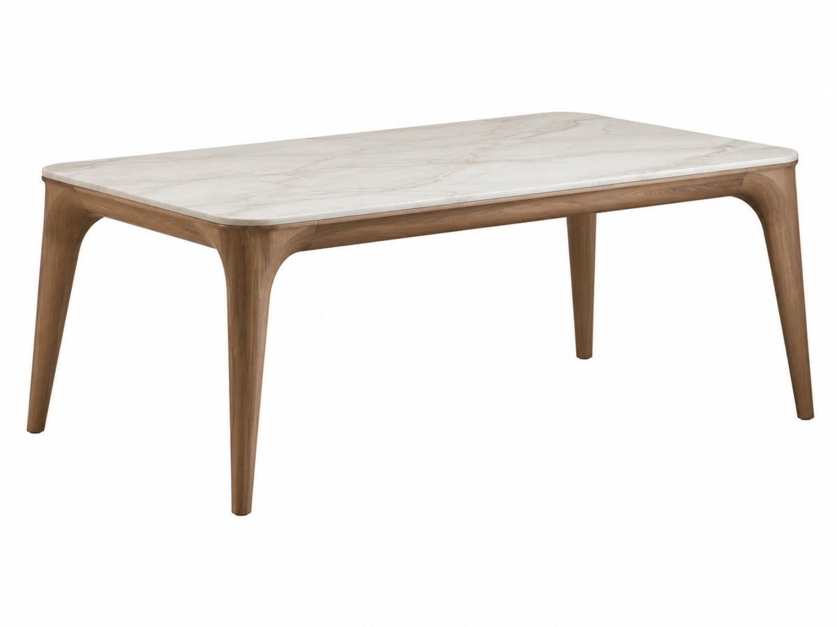 Table de salle à manger 180 x 90 cm bois brun plateau effet marbre blanc style contemporain