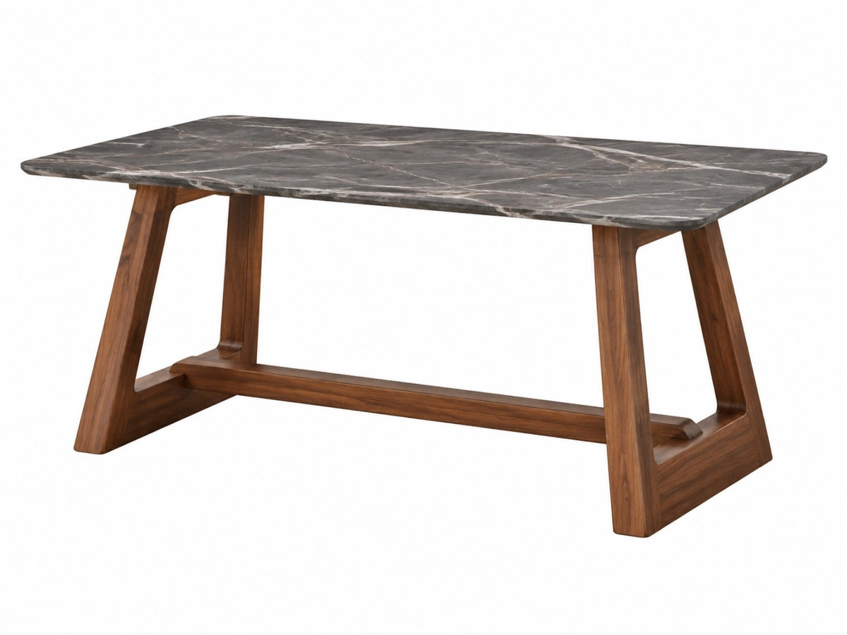 Table à manger 180 x 90 x 75 cm en marbre gris et bois brun style contemporain