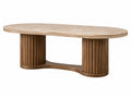 Table à manger ovale 200 x 100 x 76 cm en pierre et bois marron beige - Style contemporain
