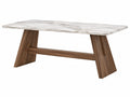 Table à manger 200 x 100 cm effet marbre blanc et bois brun style contemporain