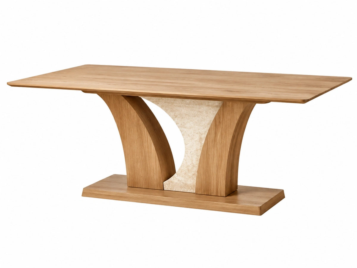 Table de salle à manger 200 x 100 cm en bois finition chêne beige style contemporain