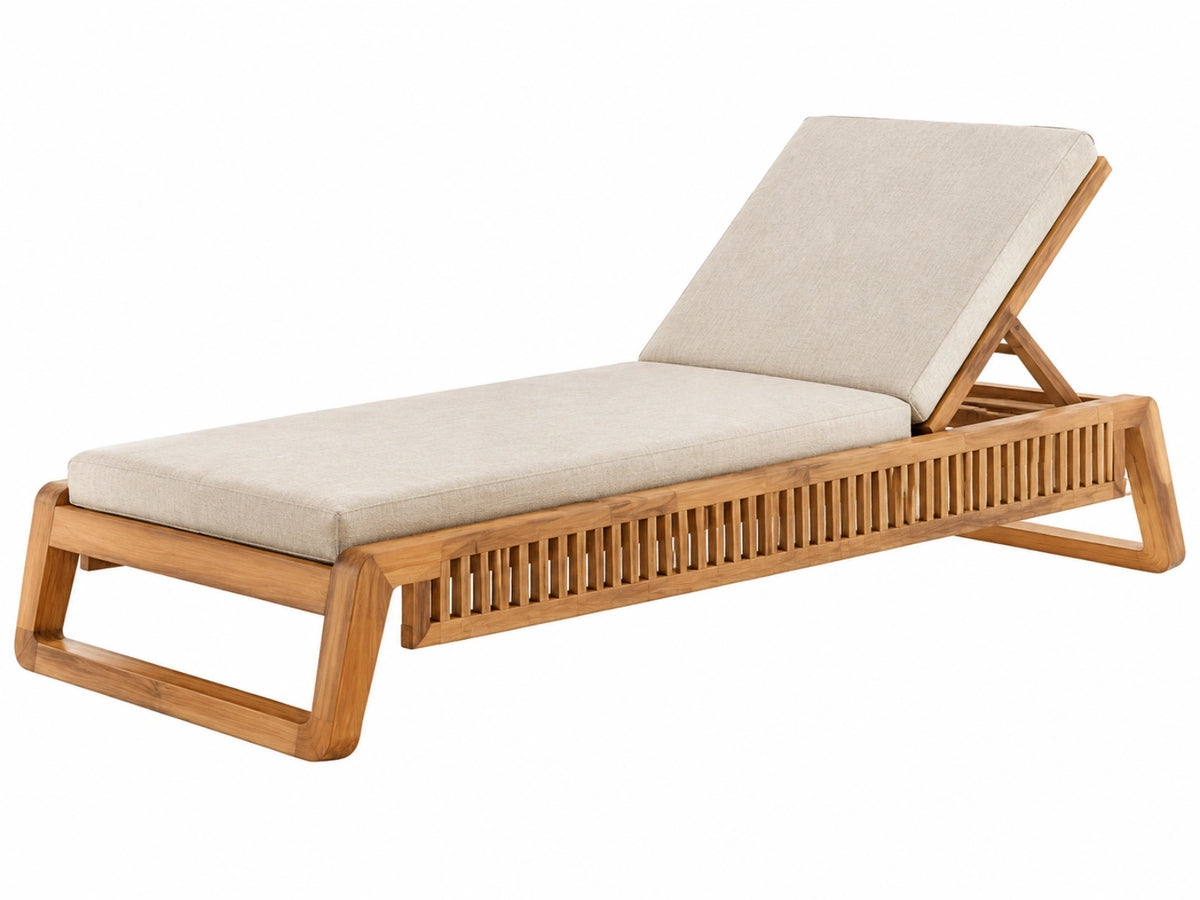 Chaise longue de jardin 200 x 75 x 75 cm en bois beige avec dossier réglable