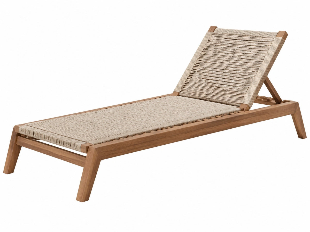 Bain de soleil 200 x 70 x 35 cm en bois et corde beige réglable
