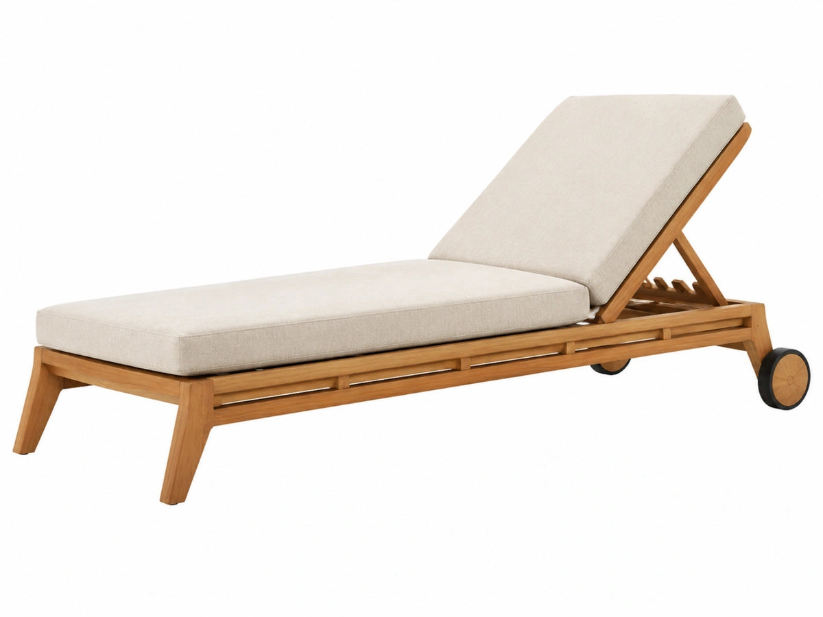 Chaise longue de jardin 200 x 70 cm en bois et tissu beige à dossier réglable