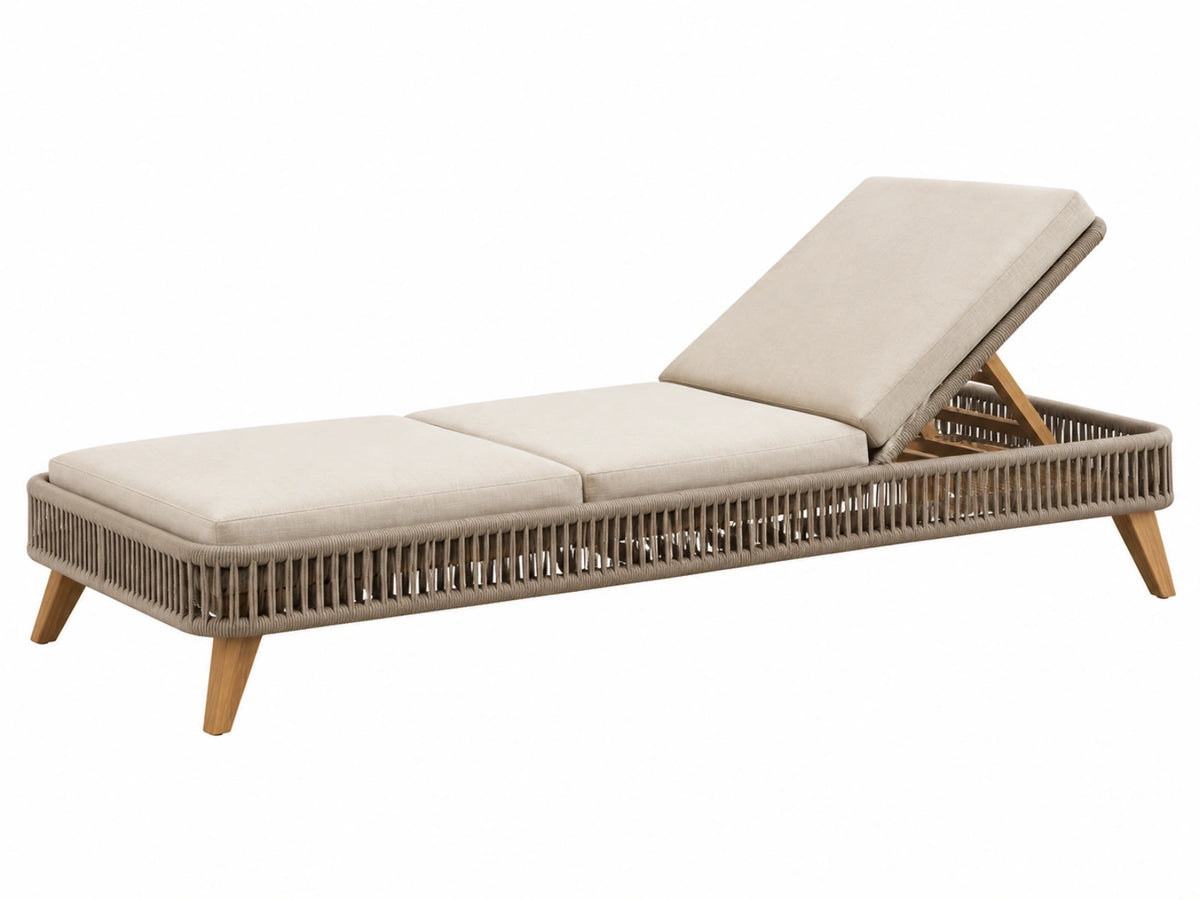 Bain de soleil 200 x 75 cm beige en corde tressée et bois dossier réglable